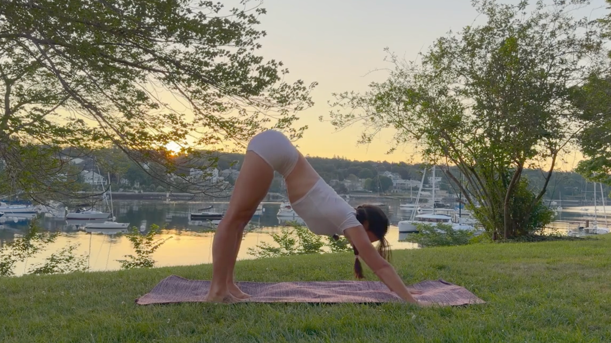 Teacher Emily Baltzer in Downward-Facing Dog